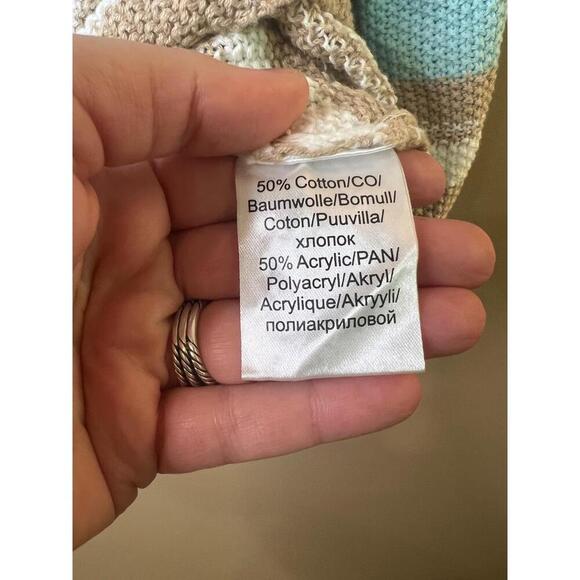 NWT Marble 7020 Blue Beige White Stripes 3/4 Sleeve Pullover Sweater Small - Picture 3 of 10